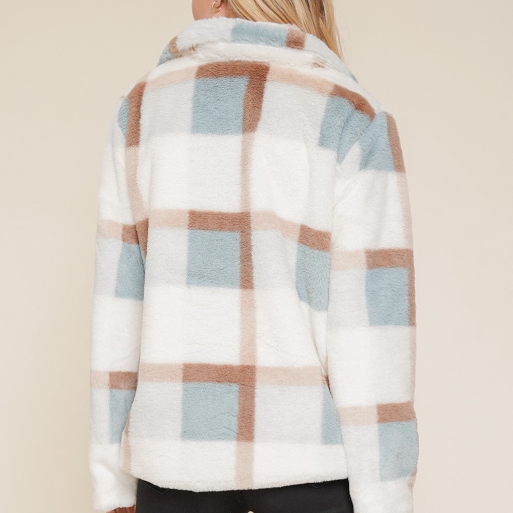 🆕Hem & Thread Fleece Jacket Plaid Colorblock Teal/Robins Egg Blue & Cream NWT - Picture 13 of 13